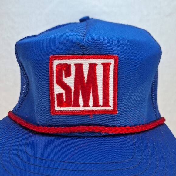 Vintage Big Patch SMI Trucker Hat Cap Snap-Back Meshback Blue - Picture 4 of 8
